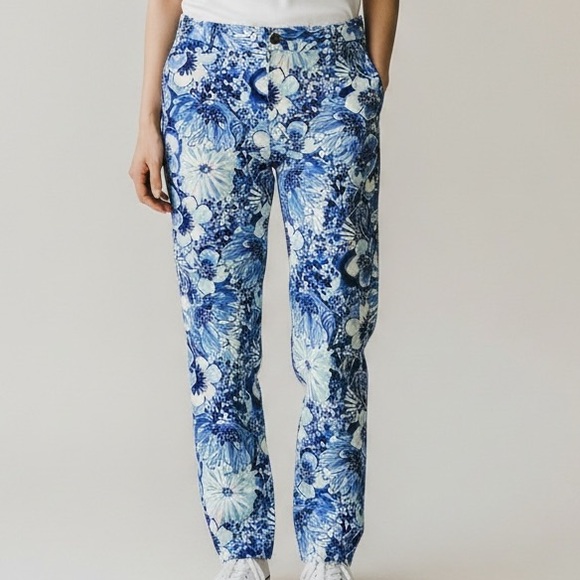 Lilly Pulitzer Pants - Lilly Pulitzer Blue and White Floral Straight Leg Pants
